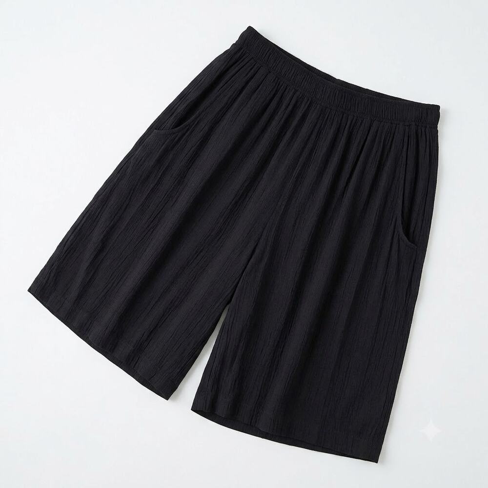 KAREN KANE Vintage Pull On Culotte Gauze Knit Shorts Black Pockets USA Womens 12